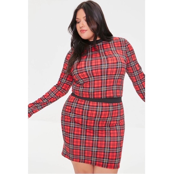 Plus Size Plaid Top & Mini Skirt Set in Burgundy/Multi - Picture 6 of 6